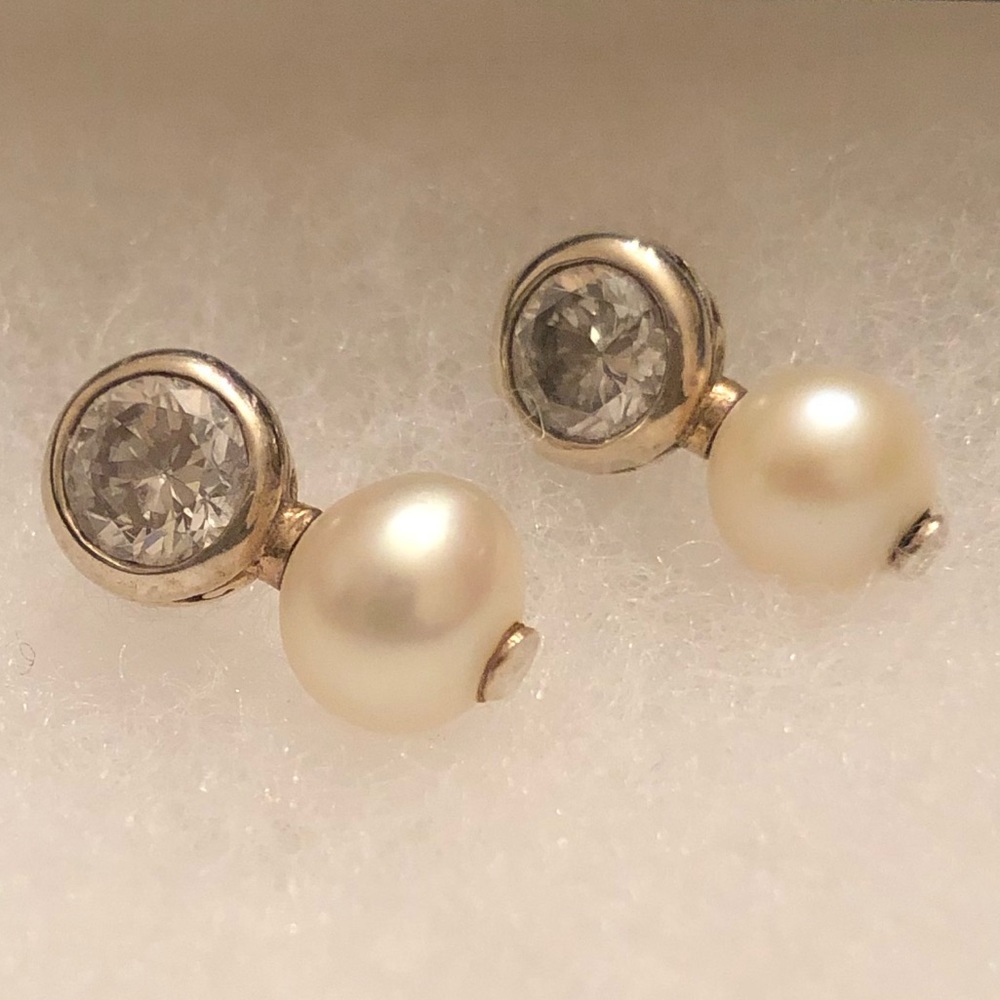 Rare Silpada Filigree Sterling Silver Pearl Cubic Zirconia Post Earrings P2118 - Picture 14 of 16